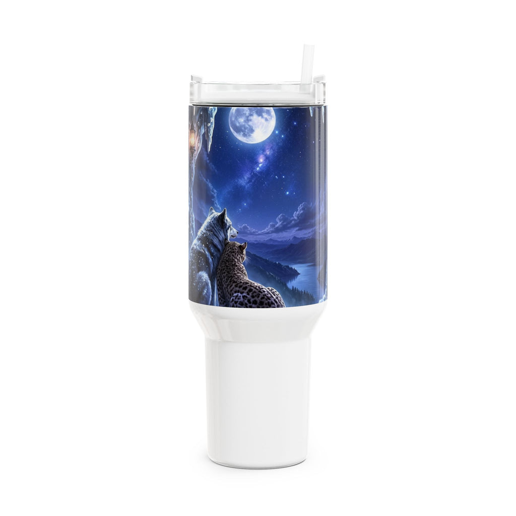 Tumbler 40 oz mit Wolf bei Mondlicht