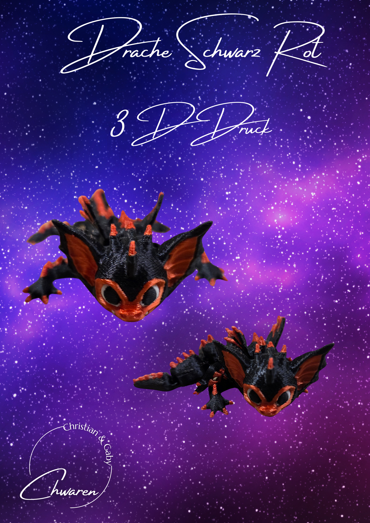 Drachenfigur Schwarz/rot