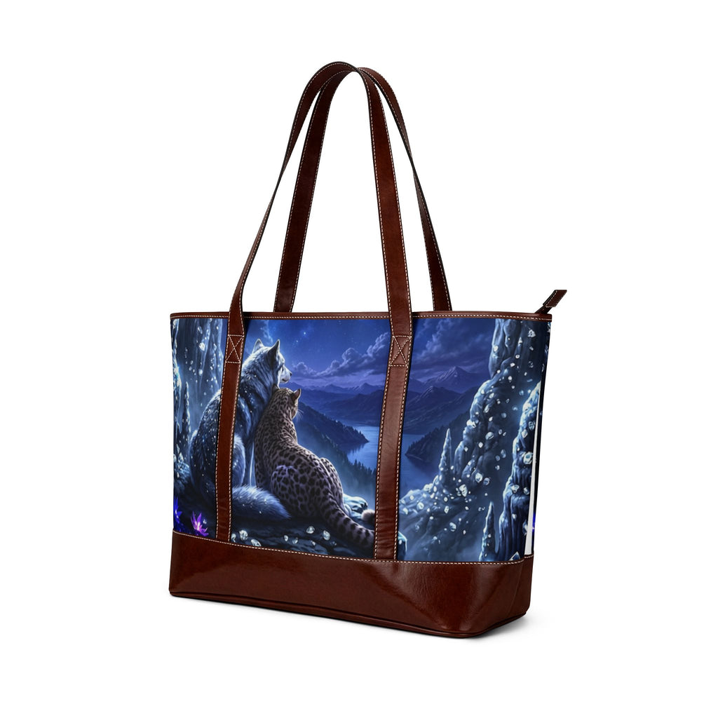 Mondschein Wölfe & Leopard Tragetasche — Mystische Wildtiere Handtasche für Tierliebhaber