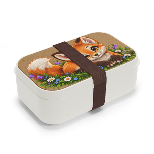Cute Fox Bento Lunch Box — Kids’ Woodland Animal Lunchbox with Flower Design