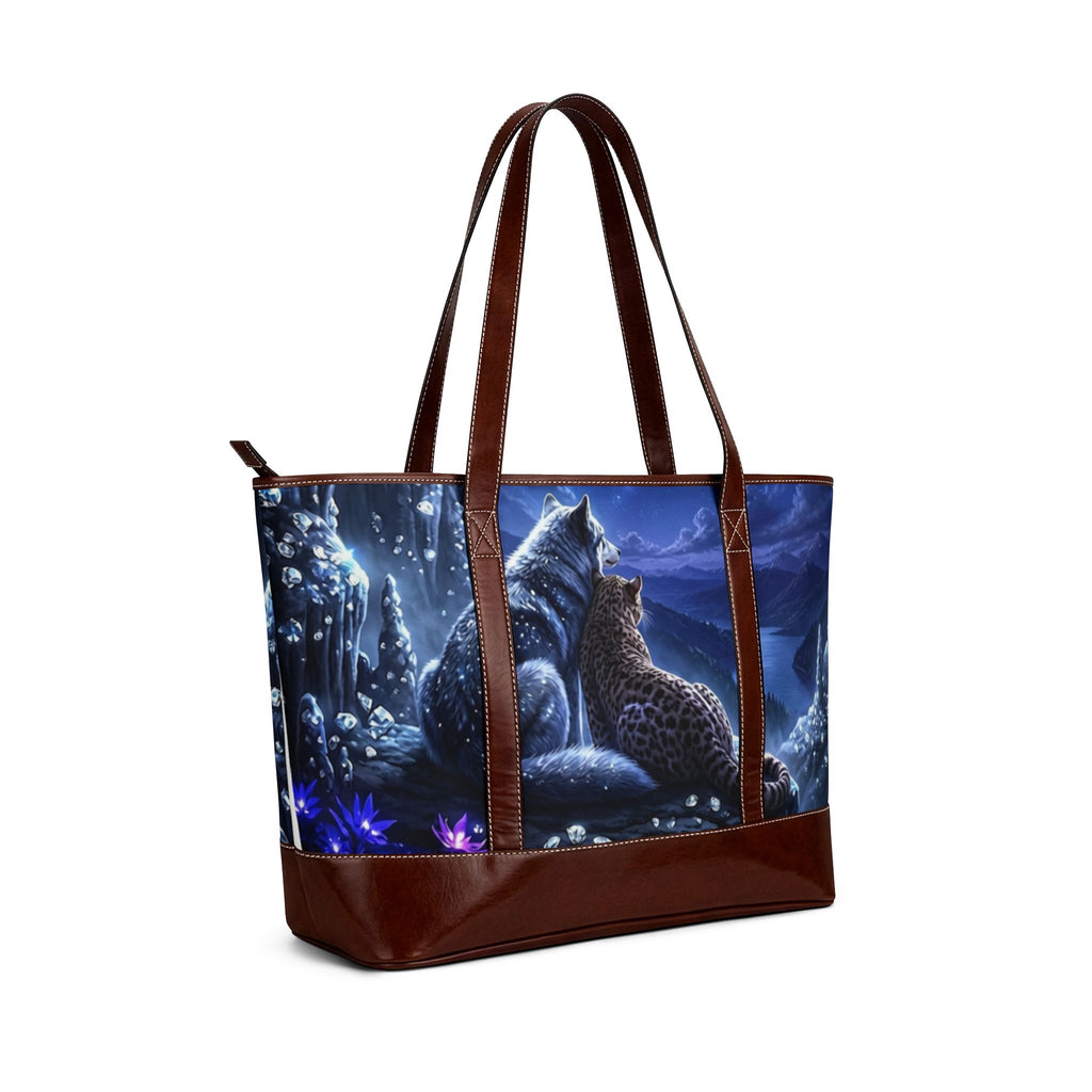 Mondschein Wölfe & Leopard Tragetasche — Mystische Wildtiere Handtasche für Tierliebhaber