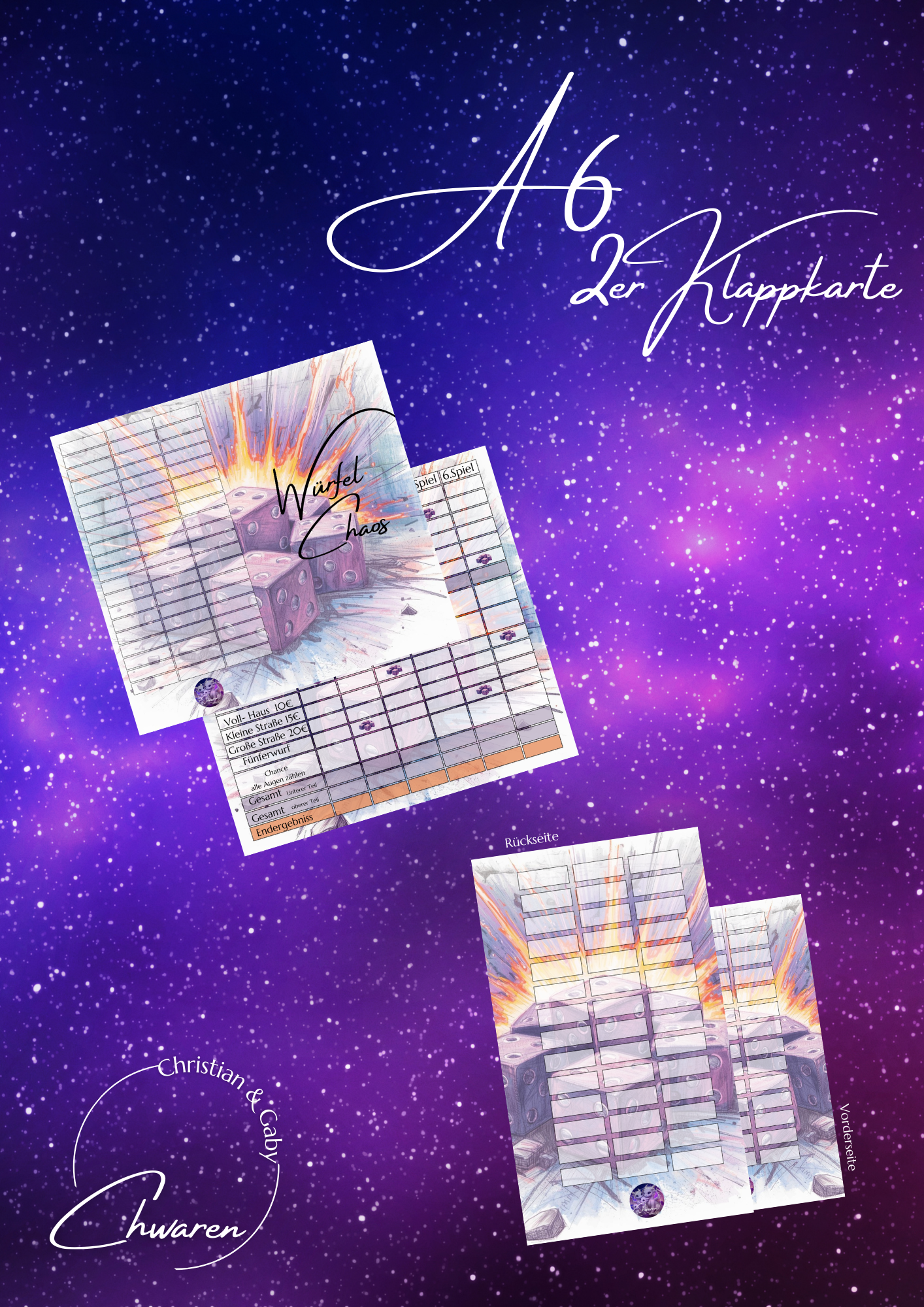 Würfelchaos Klappkarte mit Tracker