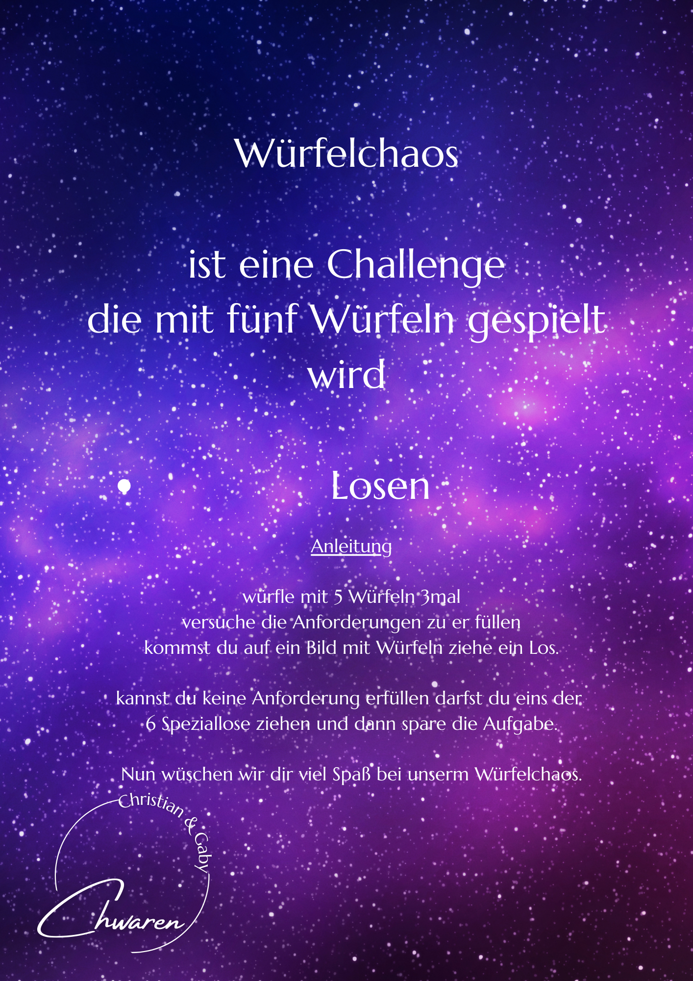 Würfelchaos Klappkarte mit Tracker