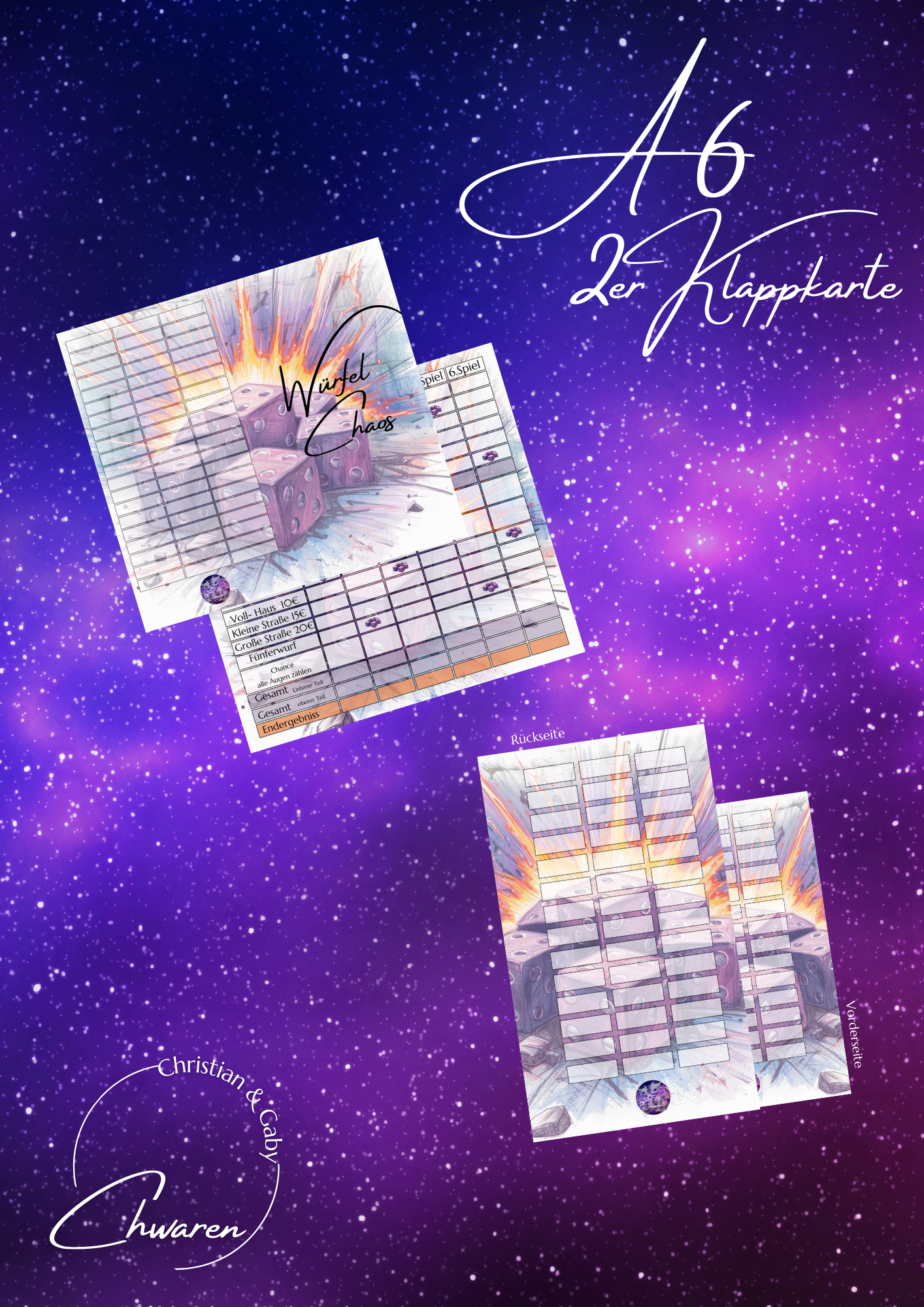 Würfelchaos Klappkarte mit Tracker