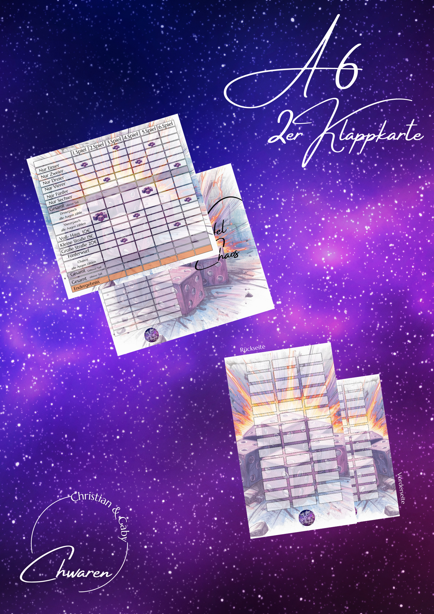 Würfelchaos Klappkarte mit Tracker