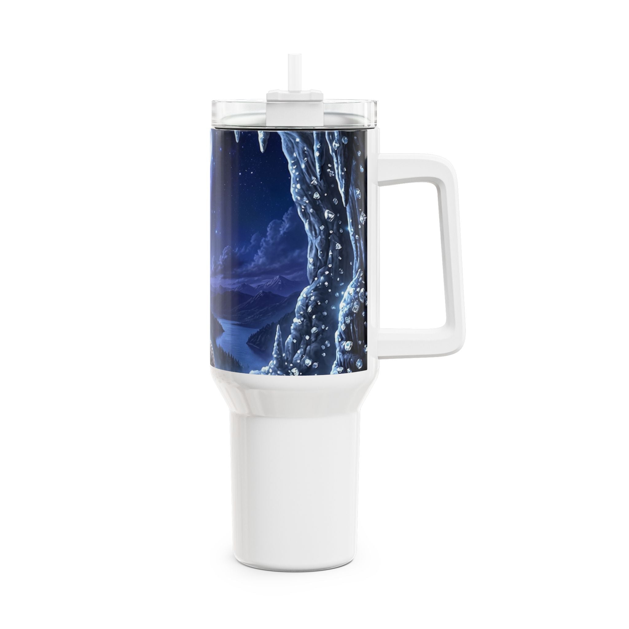 Tumbler 40 oz mit Wolf bei Mondlicht