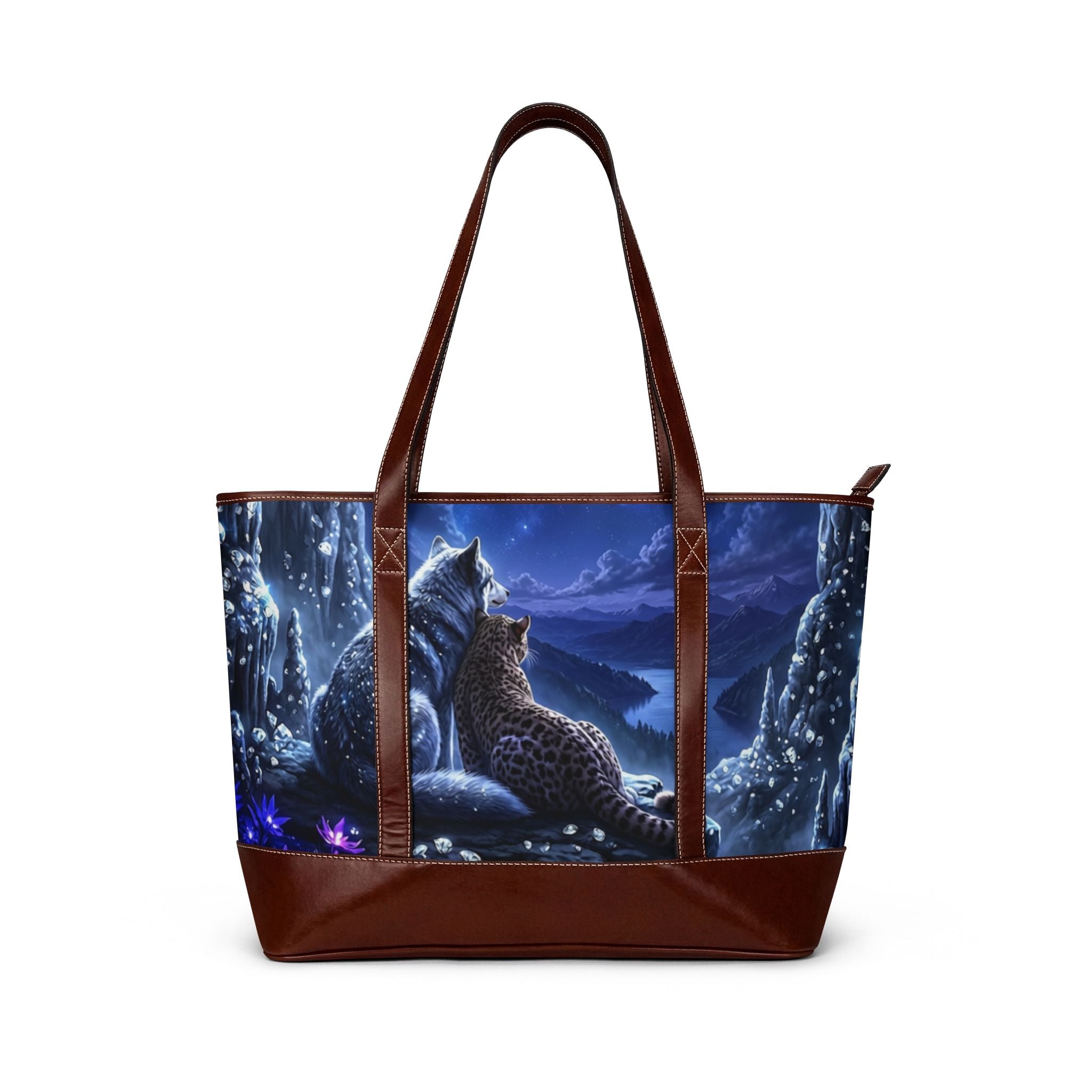 Mondschein Wölfe & Leopard Tragetasche — Mystische Wildtiere Handtasche für Tierliebhaber
